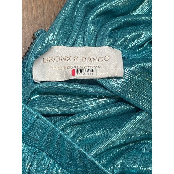 Bronx and Banco Romi Metallic Goddess Gown in Teal Womens Long Dress - Picture 9 of 17